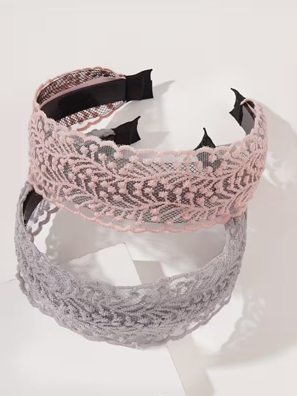 HEADBANDS - LACE DESIGN IN PASTEL PINK AND GRAY